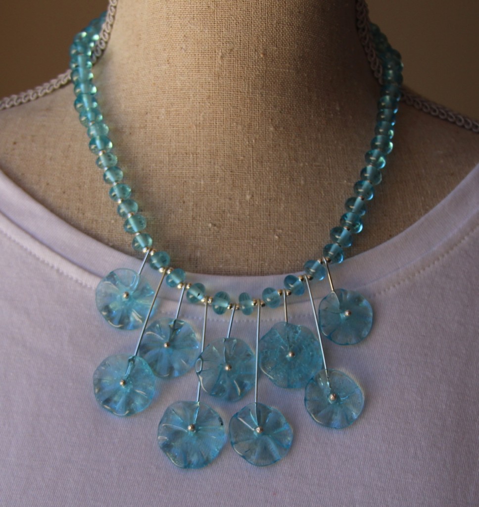Necklace made from a Bombay Sapphire Gin bottle - handmade recycled glass beads
