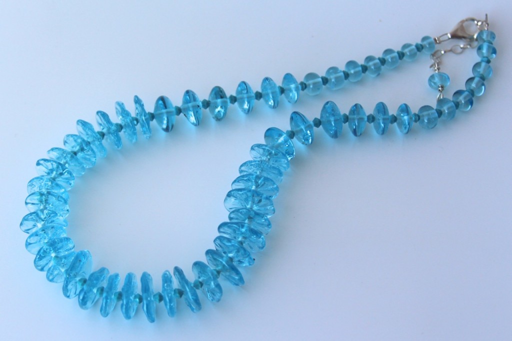 Recycled Glass necklace - layered disk beads made from a Bombay Sapphire Gin bottle