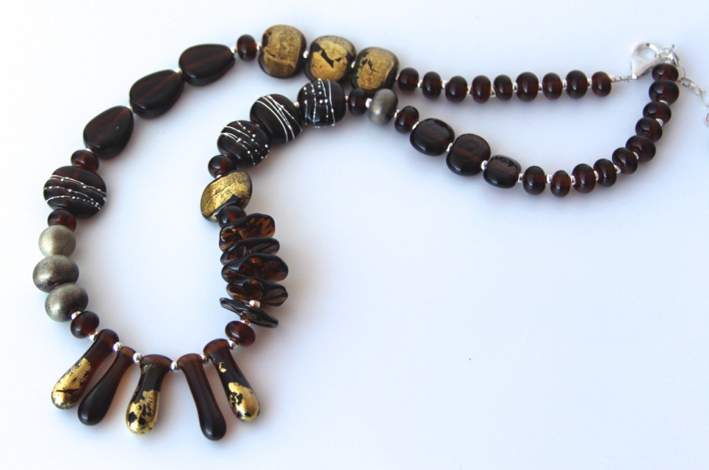 Asymmetrical necklace - beads made from a Coopers Ale bottle