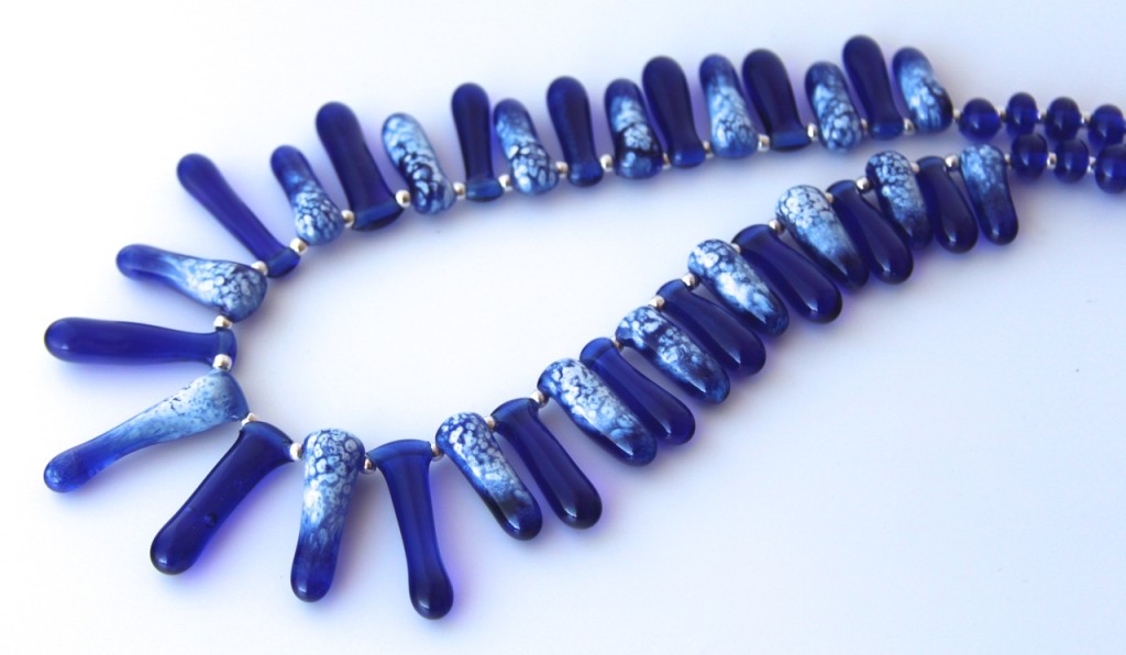 Recycled glass bead necklace - beads made from a Kronenbourg beer bottle