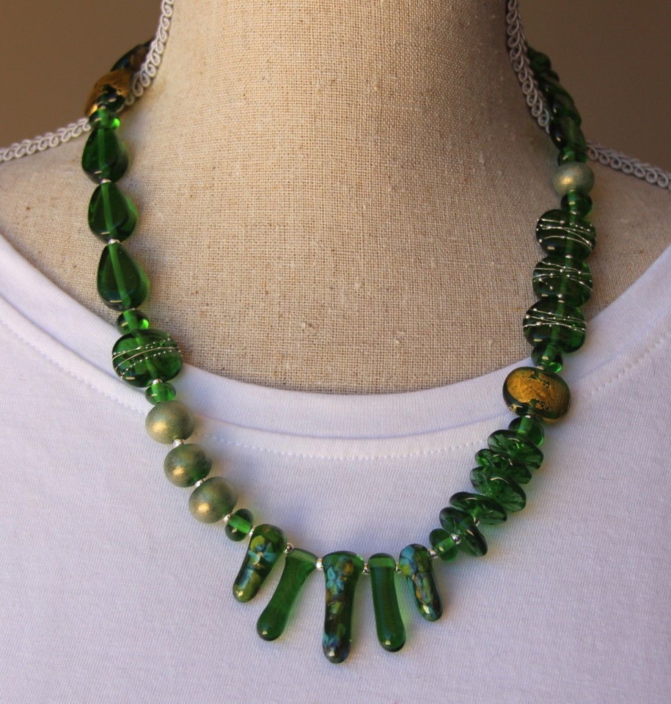 Asymmetrical necklace - beads made from a Peroni Beer bottle