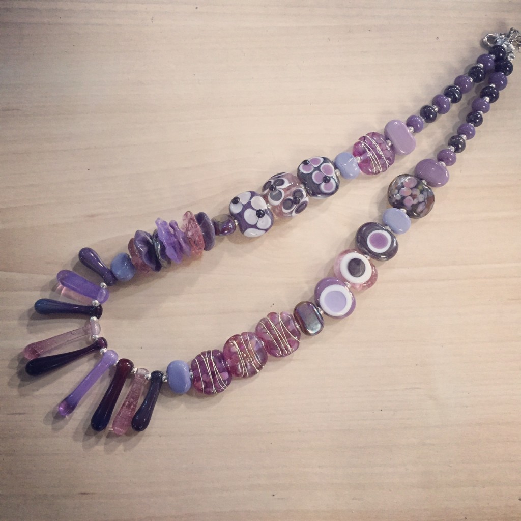 Beautiful purple necklace with handmade glass beads by Julie Frahm