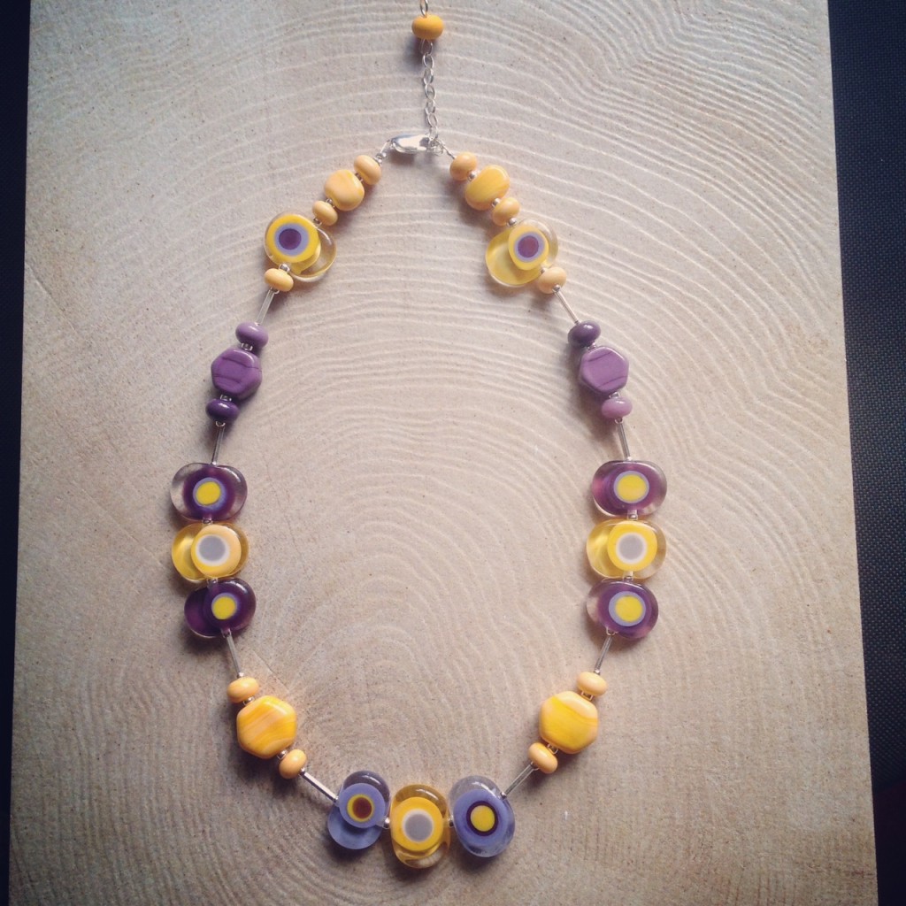 Purple and yellow necklace by Julie Frahm (handmade glass beads)