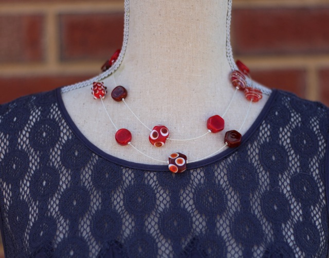 Brown and Red Long Necklace, worn doubled over