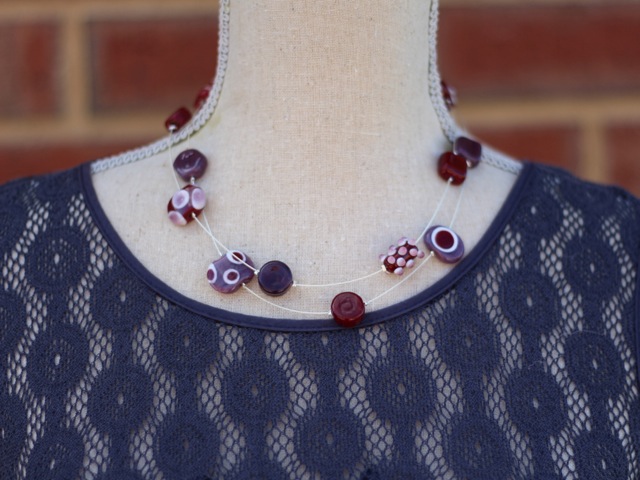 Brown and Purple Long Handmade Glass Bead necklace - beads by Julie Frahm