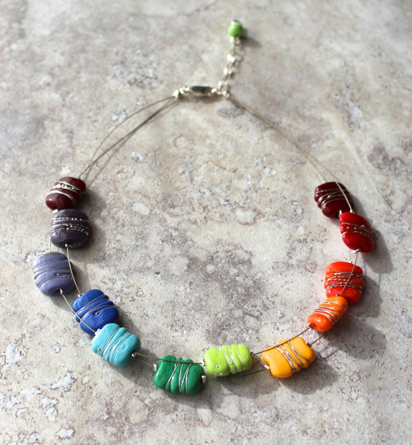 Colour wheel necklace with fine silver wire details by Julie Frahm