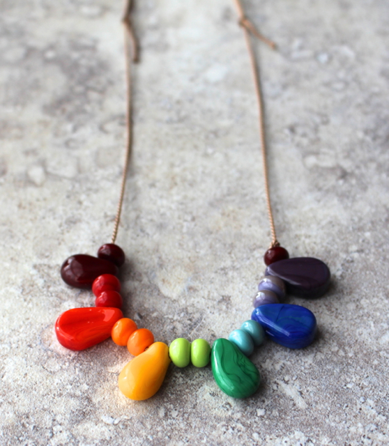 Beautiful colour wheel necklace, on silk cord