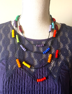 Colour Wheel necklace on leather (modelled)