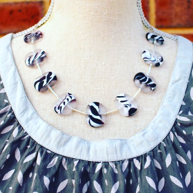 Beautiful etched glass black and white necklace by Julie Frahm