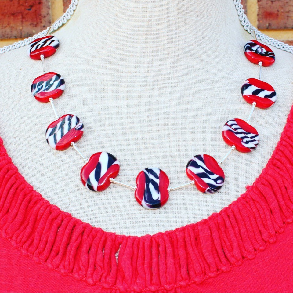 Red wins!  Stunning necklace worn with a red top, perfect for spring!