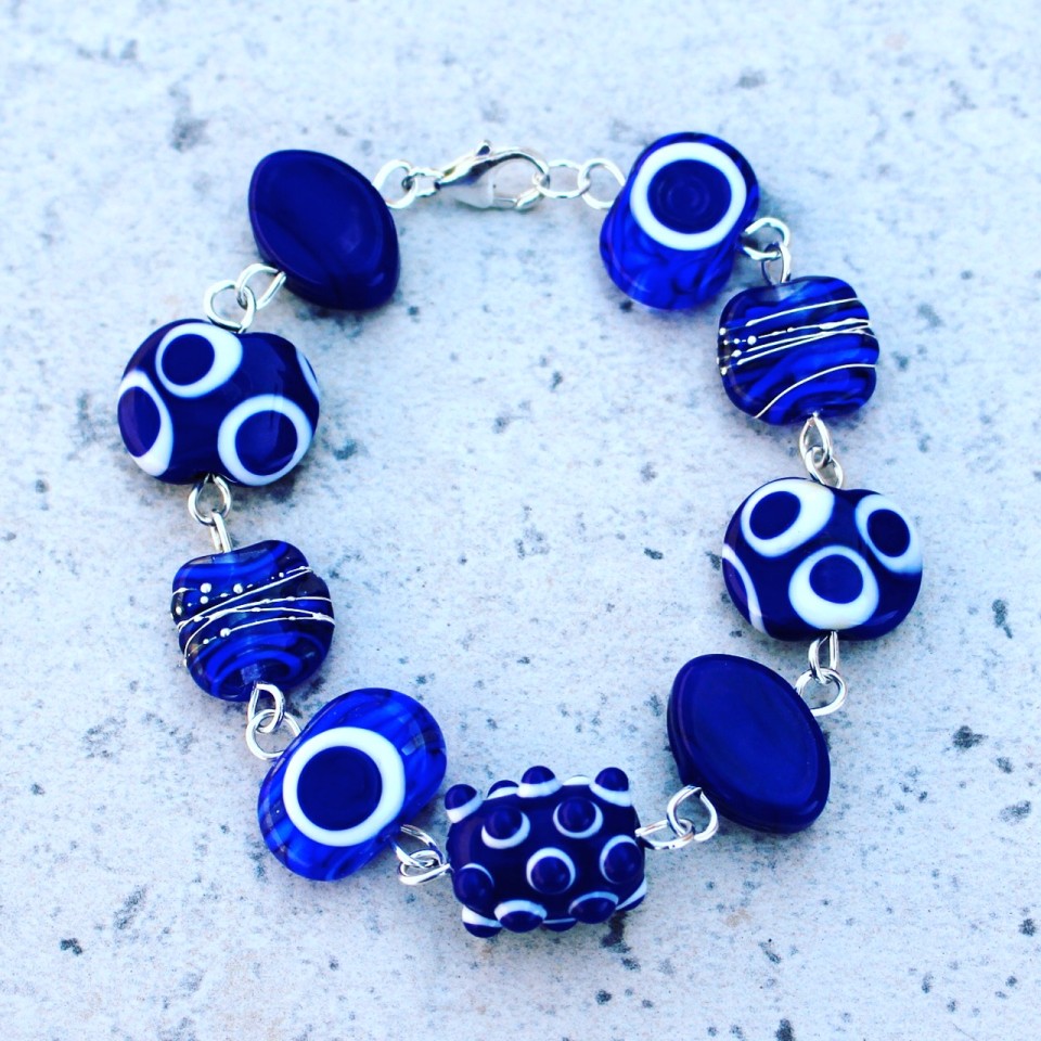 Beautiful cobalt blue bracelet, handmade glass beads by Julie Frahm