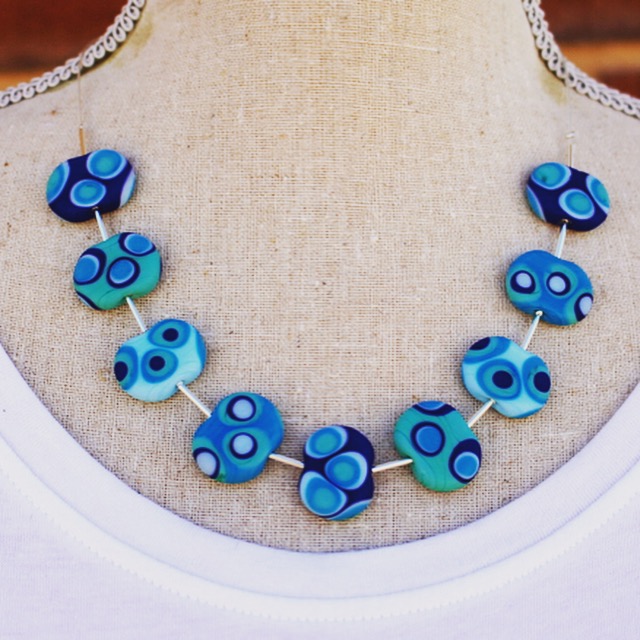 Dotty blue necklace, beautiful shades of blue.  Glass beads by Julie Frahm