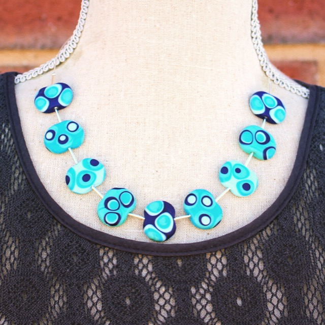 Dotty blue necklace, beautiful shades of blue.  Glass beads by Julie Frahm