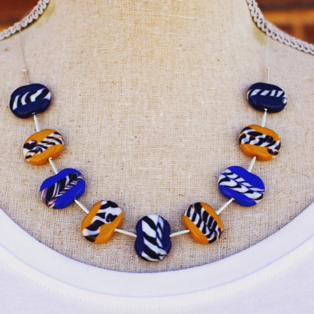 Contrasting blue and yellow necklace, handmade glass beads by Julie Frahm