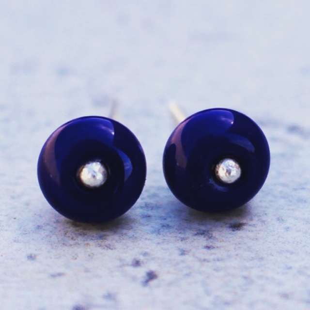 Cobalt studs, handmade glass beads by Julie Frahm