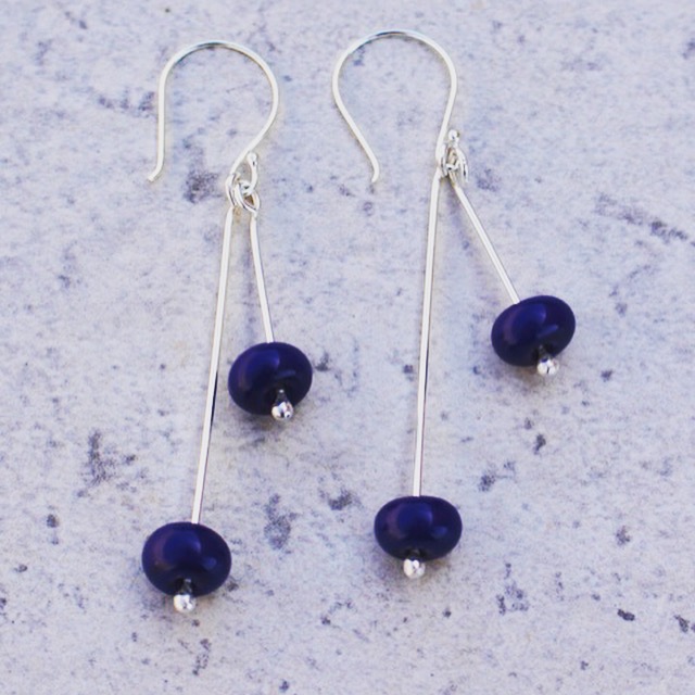 Cobalt drop earrings, handmade glass beads by Julie Frahm