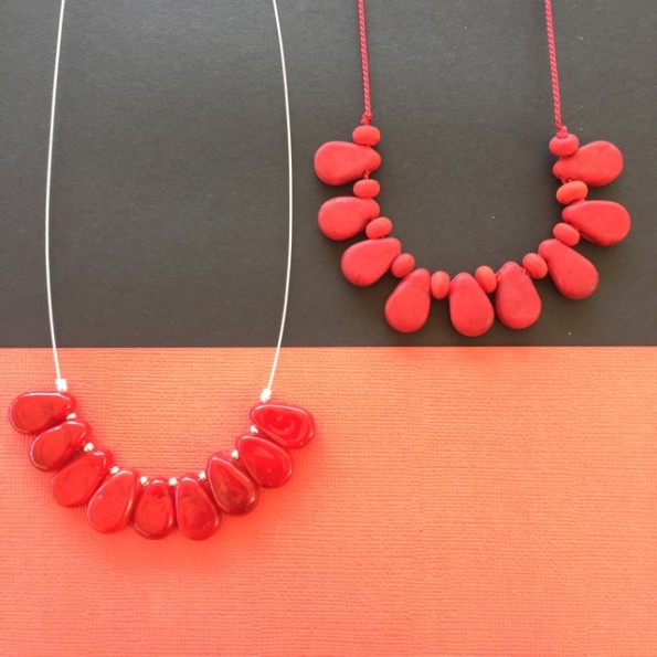 Red handmade glass bead necklaces by Julie Frahm