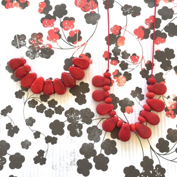 Red handmade glass bead necklaces by Julie Frahm