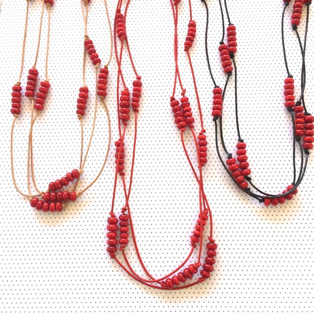 Handmade red glass beads on leather neckalces