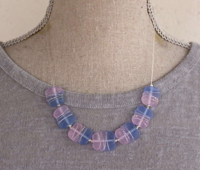 Rose Quartz and Serenity handmade glass bead necklace by Julie Frahm