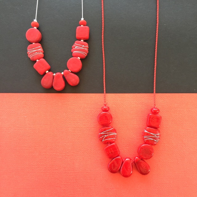 Red handmade glass bead necklaces by Julie Frahm