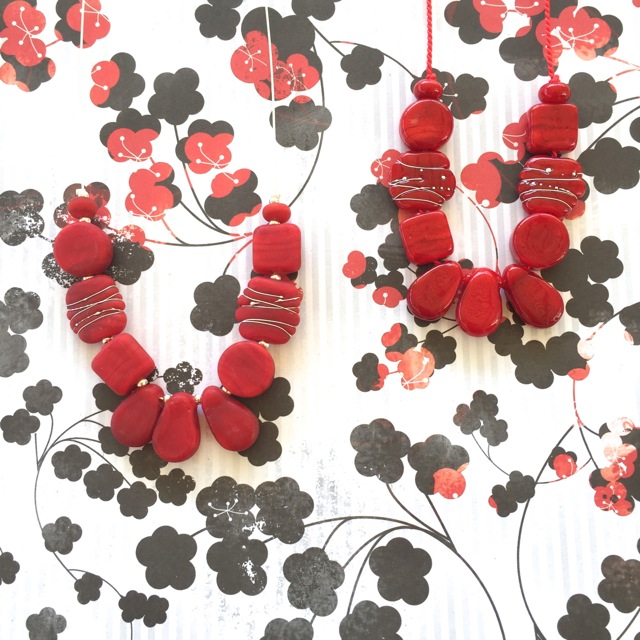 Red handmade glass bead necklaces by Julie Frahm