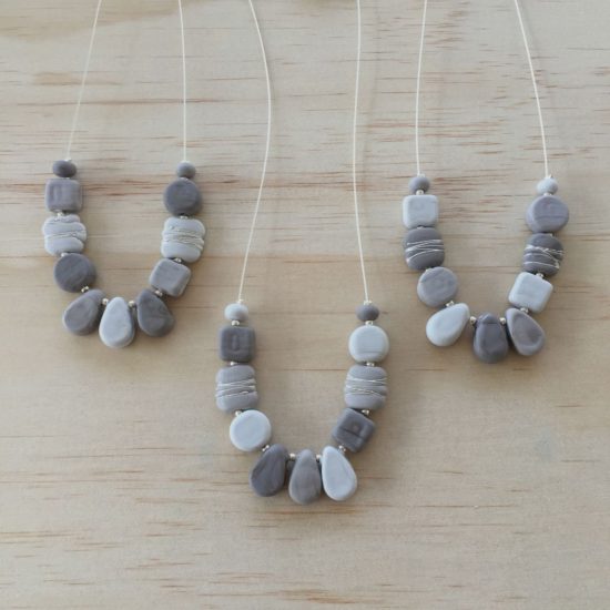 Etched grey glass bead necklaces by Julie Frahm