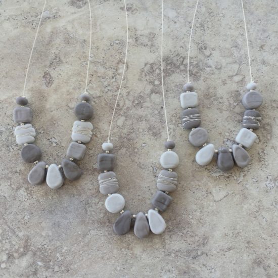 Etched grey glass bead necklaces by Julie Frahm