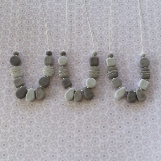 Etched grey glass bead necklaces by Julie Frahm