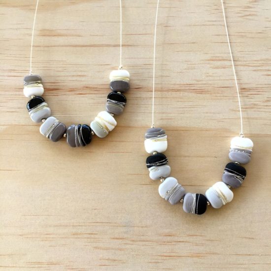 Grey, Black and White glass bead necklaces by Julie Frahm