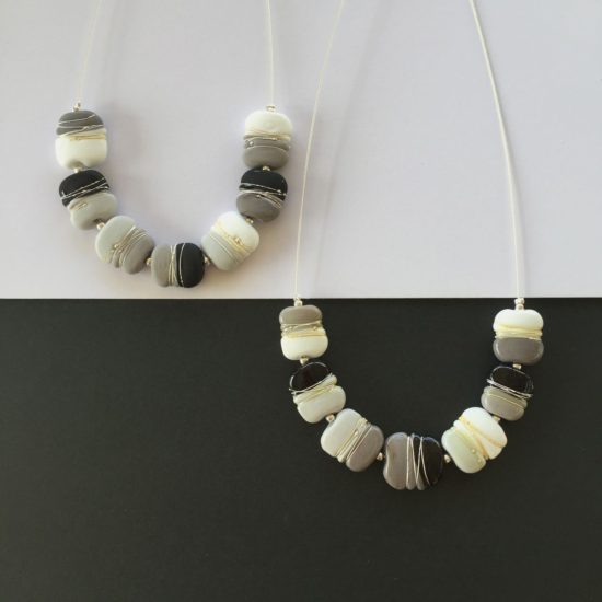 Grey, Black and White glass bead necklaces by Julie Frahm