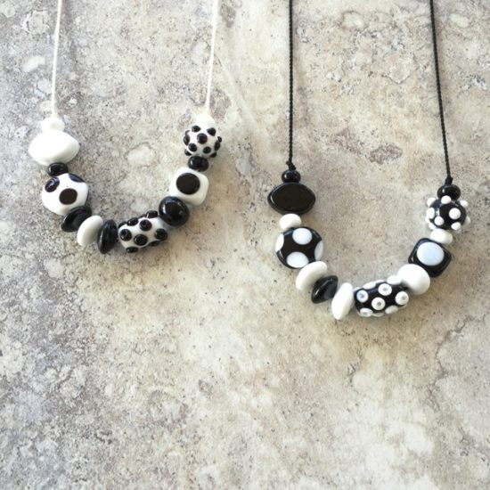 Black and white handmade glass bead necklaces by Julie Frahm