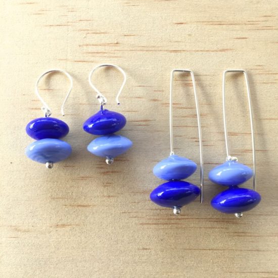 Blue handmade glass bead earrings by Julie Frahm
