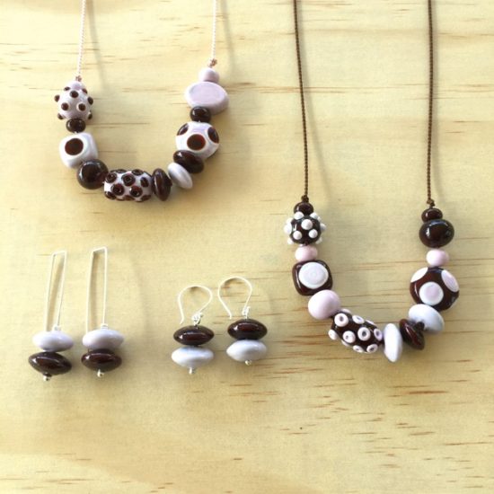 Brown and pink handmade glass bead jewellery by Julie Frahm