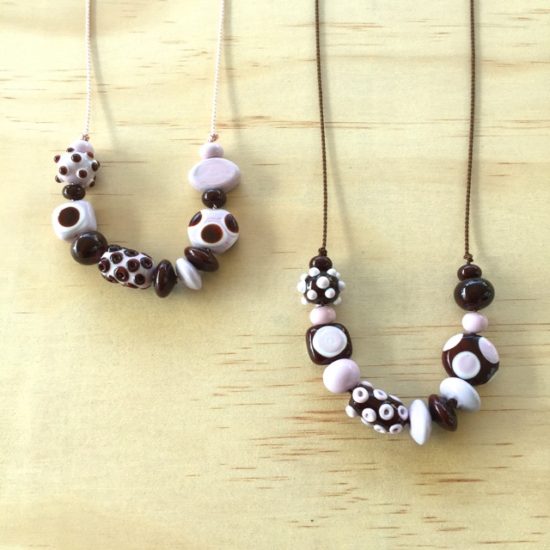Brown and pink handmade glass bead necklaces by Julie Frahm