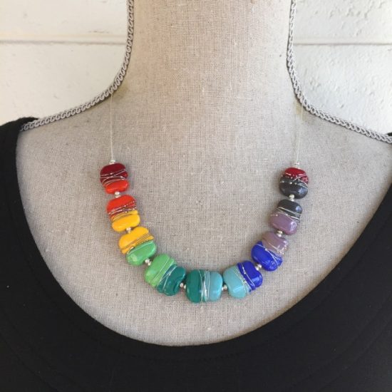 Colourful Fine Silver Wire Necklace (red ends)