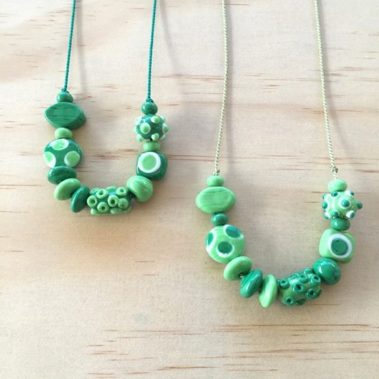 Green handmade glass bead necklaces by Julie Frahm