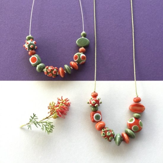 Olive Green and Dark Coral necklace by Julie Frahm