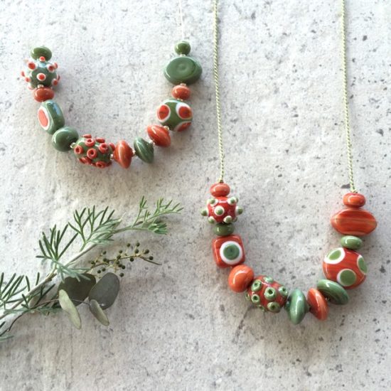 Olive Green and Dark Coral necklace by Julie Frahm