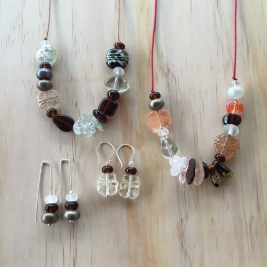 Mixed neutral recycled glass jewellery by Julie Frahm