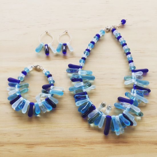 Blue Coral - handmade glass beads made from recycled glass bottles