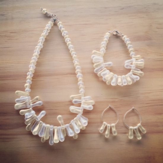 silver gold coral - handmade glass beads made from a wine bottle