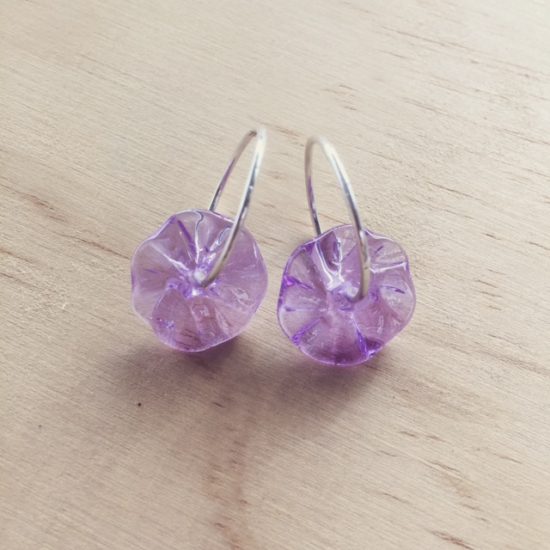 hoop earrings with purple glass beads