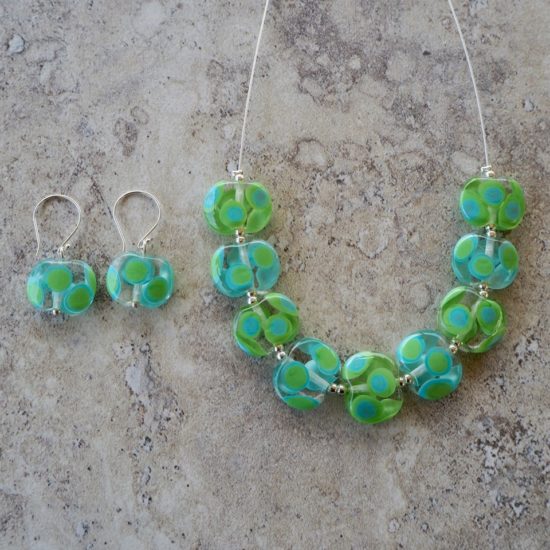 blue green dotty glass necklace 