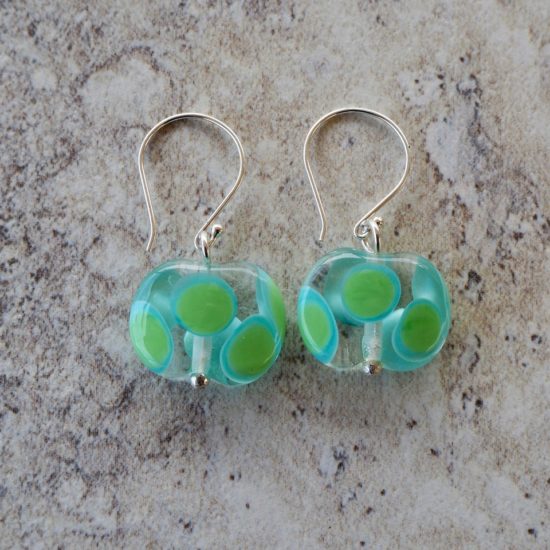 blue green dotty glass earrings