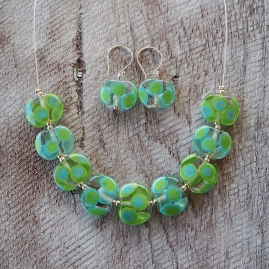 blue green dotty glass necklace 