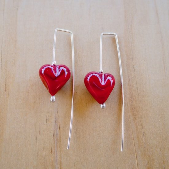 red glass heart earrings