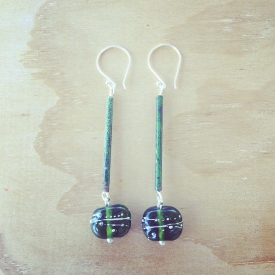 green recycled glass earrings