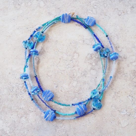 long blue glass bead necklace