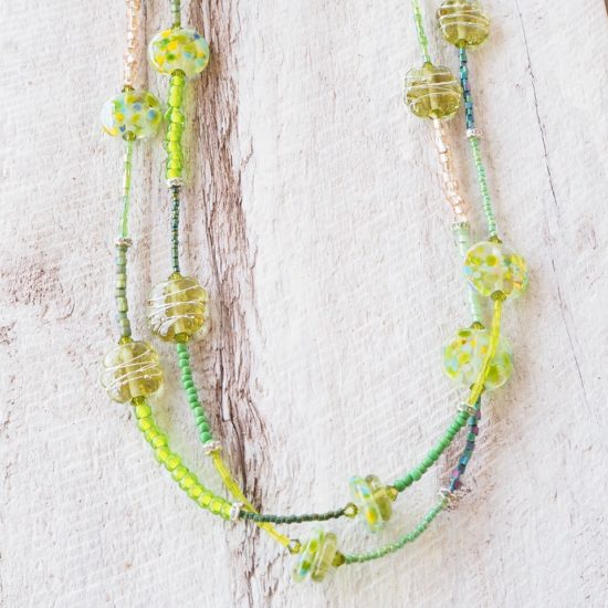 long green glass bead necklace